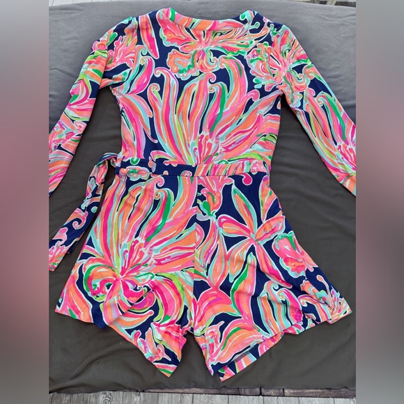 Lilly Pulitzer Tiki Wrap Romper Skort Banana Flambe Print Long Sleeve NWT - Picture 5 of 9